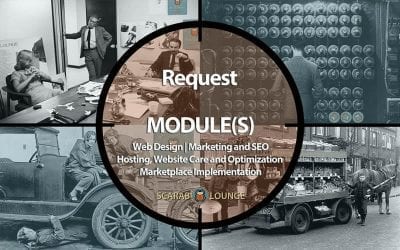 Request Service Modules form, Web Design, Marketing and SEO, Hosting, Website Care and Optimization, and Marketplace Implementation